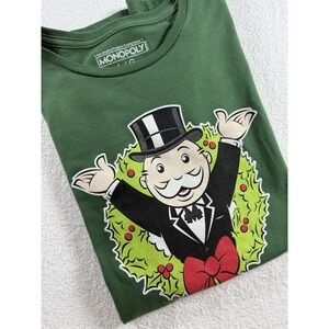T Shirt Mr Monopoly Board Game Character Christmas Holiday Wreath Old Navy Large